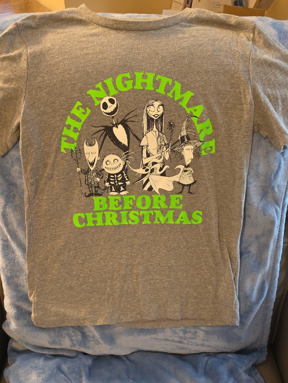 Old Navy Gray Kids The Nightmare Before Christmas Tee with Neon Green Text